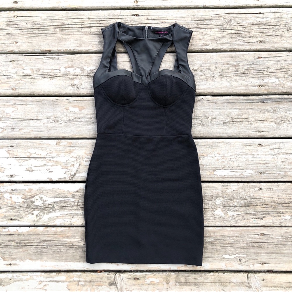 Material Girl Faux-Leather Bustier Bodycon Dress